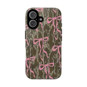 Camo Tough Case , Camo ribbon pink Bow Tough Cases With Real Hunting Camouflage Phone Case Protection, Shockproof For IPhone 17-12, Pro Max, Pro Plus, and Samsung S25 24 23 Safety Case