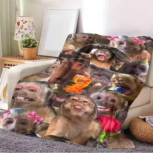 Funny Monkey Meme Collage Flannel Blanket Cooling Blanket Homegoods Soft Cozy For Bedroom Living Room Sofa Couch For Meme Lovers Kids Teens Perfect Gift Festival Gifts