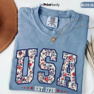 Comfort Colors Floral USA Shirt, American Girl Shirt, USA Est 1776 Shirt, USA 250 Anniversary Shirt, Girly 4th of July Shirt, Independence Day Tee, USA Flag 4th of July Gift, Celebrate Our 250th A