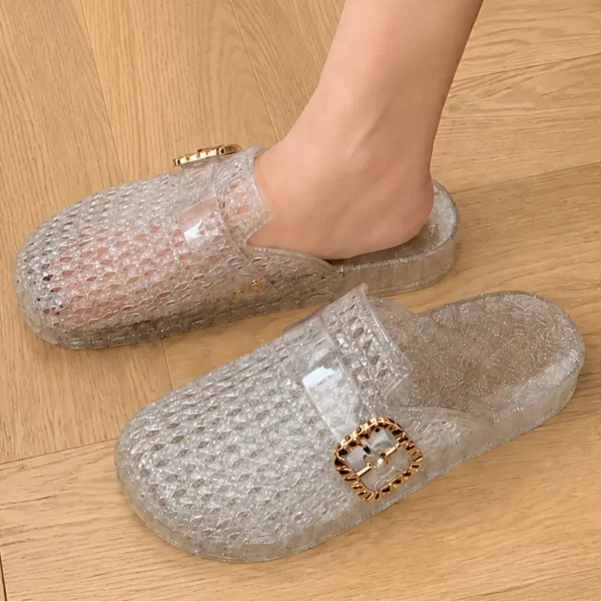 Women's Classic Closed-Round Toe Hollow Summer Slipper - Lightweight PVC Waterproof Slip-On Footwear with Soft Sole for Shower, Beach, Walking Shoes, Beach Walks, Breathable Holes