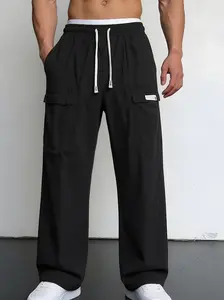 Men’s Cargo Work  — Multi-Pocket Zippered  Athletic Street Style Solid Color Elastic Waist Versatile Full-Length Trousers for All Seasons bottom clothing  men Casual Loose-Fit Drawstring Pants slacks Baggy Wide Leg Sweatpants