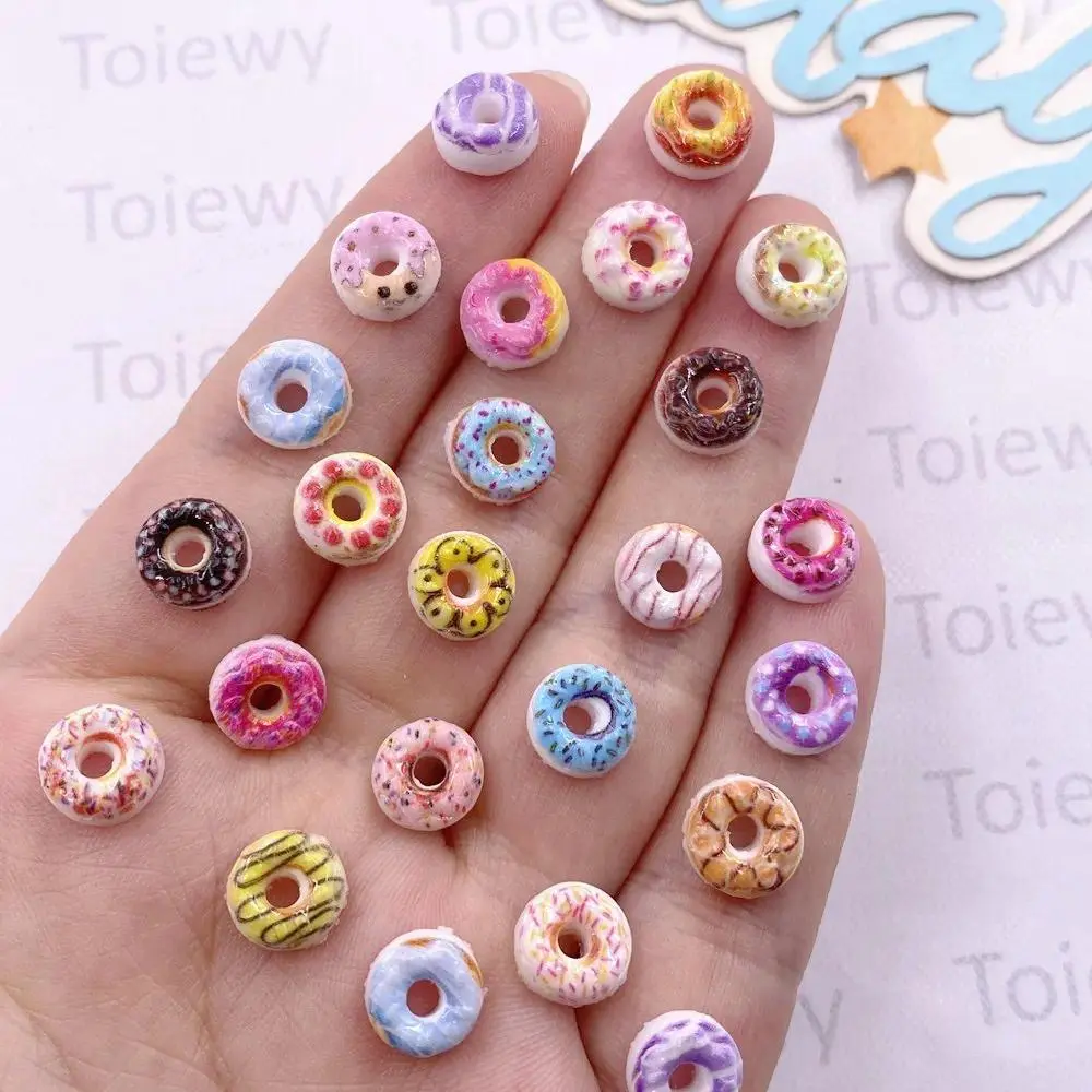 30pcs Mixed Colorful Resin Mini Painted Cheese Doughnut Art Applique Flat back Stone Figurines Scrapbook Materials Scrapbooking Supplies DIY Jewelry Decor Crafts Accessories Craft Kits