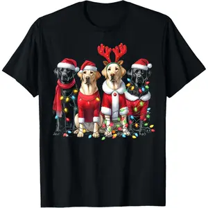 Labrador Christmas T-Shirt, 100% Cotton, Single Side Printed, Black Short Sleeve T-shirt, 1 pc, Christmas Halloween Thanksgiving Gift