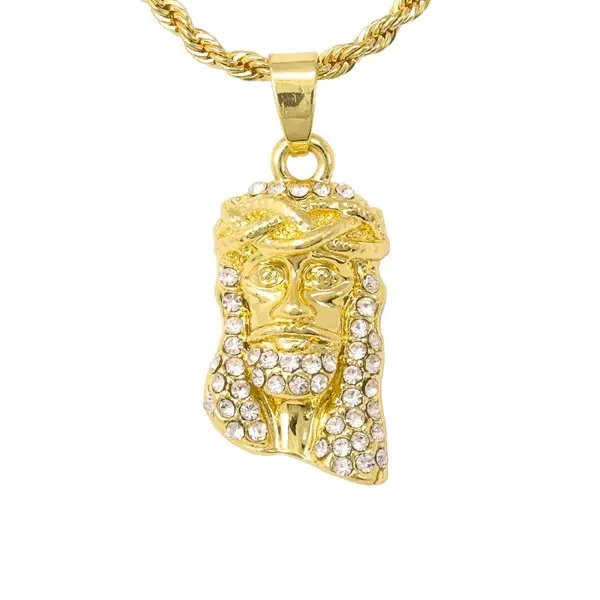 Iced Mini Jesus Pendant with 3mm Rope
