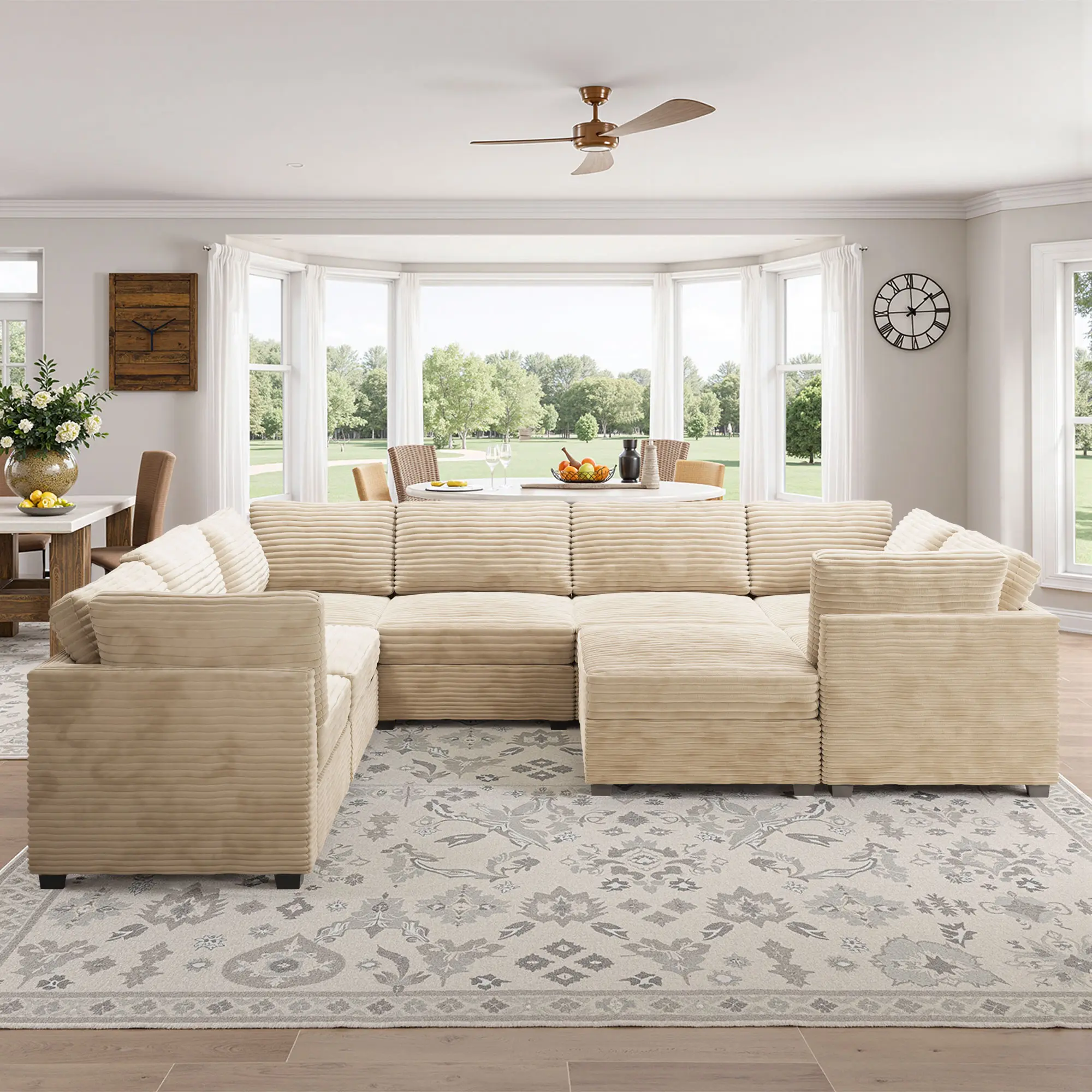 Beige, 8 Seats, Sofa Bed