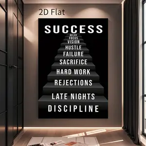 Vertical "Ladder to Success" Framed Wall Art - Modern Wood-Framed, Inspirational "Ladder of Achievement" HD Print.Ideal for Home and Office Decor; an Inspiring Gift Suitable for Living Rooms, Bedrooms, and Studies.Ready to Hang.