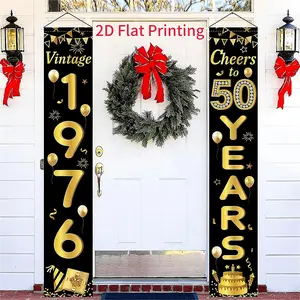 Vintage 1976 Logo Porch Banner, Outdoor Banners, Celebrating 50th Anniversary or Birthday Party Decoration, Polyester Material, Party Decoration, Suitable for Photo Booth, Party, Birthday, Celebration, and Indoor/Outdoor Decoration