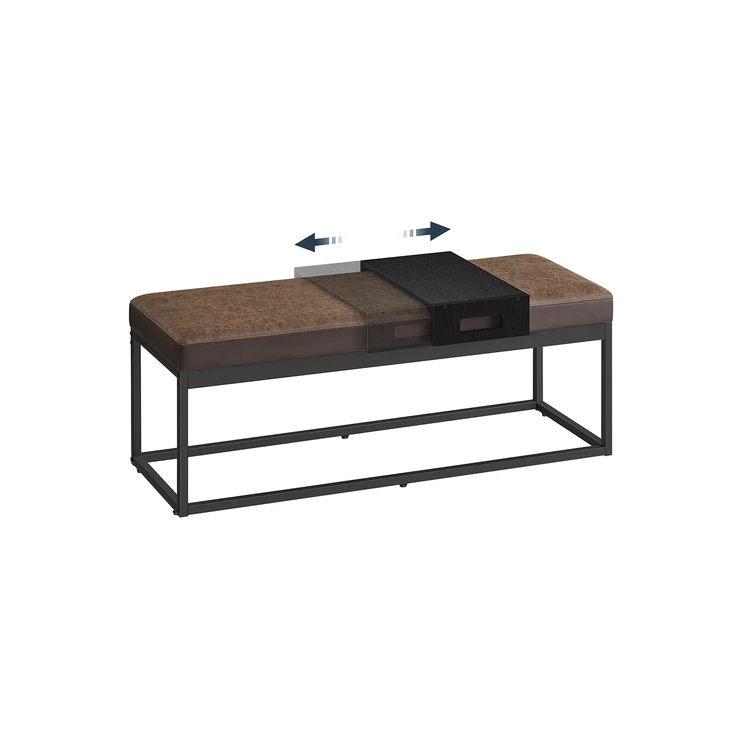 SONGMICSHOME LUIZ Collection Upholstered Storage Ottoman Bench - 25D High-Resilience Foam Footstool with Storage, Minimalist Flip-for-Shelf, 2-Tone Walnut Brown, Tray Feature