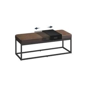 SONGMICSHOME LUIZ Collection - Ottoman Bench with Small Shelf, Walnut Brown