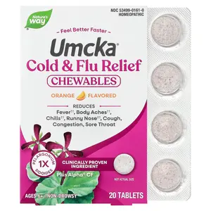 Nature's Way Umcka®, Cold & Flu Relief Chewables, Ages 6+, Orange, 20 Tablets