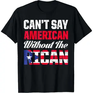 Men's Casual Round Neck Short-Sleeve Streetwear T-Shirt - "Cannot Mention America Without The Rican Puerto Rico Flag" Graphic Tee