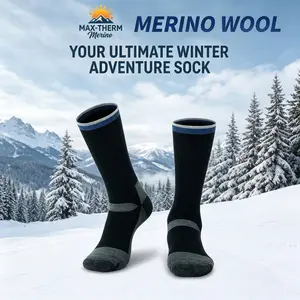 Mid-Calf Merino Wool Socks for Men Women, Winter Thick Full Terry Thermal, Hiking Ski Trekking Mountaineering Socks, Warm Outdoor Unisex