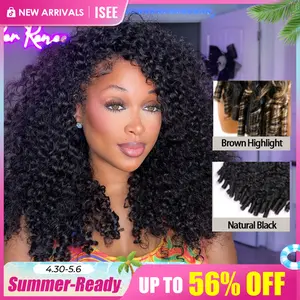 [NEW ARRIVAL] ISEE HAIR Burmese Curly Natural Black & Brown Highlight Human Hair Half Wig InvisiFit Strap Glueless Wig for Beginners #ISEECrochetNewArrivals #SummerVibes