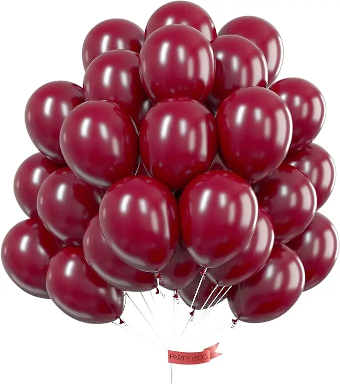 PartyWoo 50 pcs 12 inch 20% Thicker Round Retro Rubber Burgundy Matt Balloons, Dark Chestnut Red Maroon Helium Balloons for Wedding, Baby Shower, Room Decor (Red-Y62)