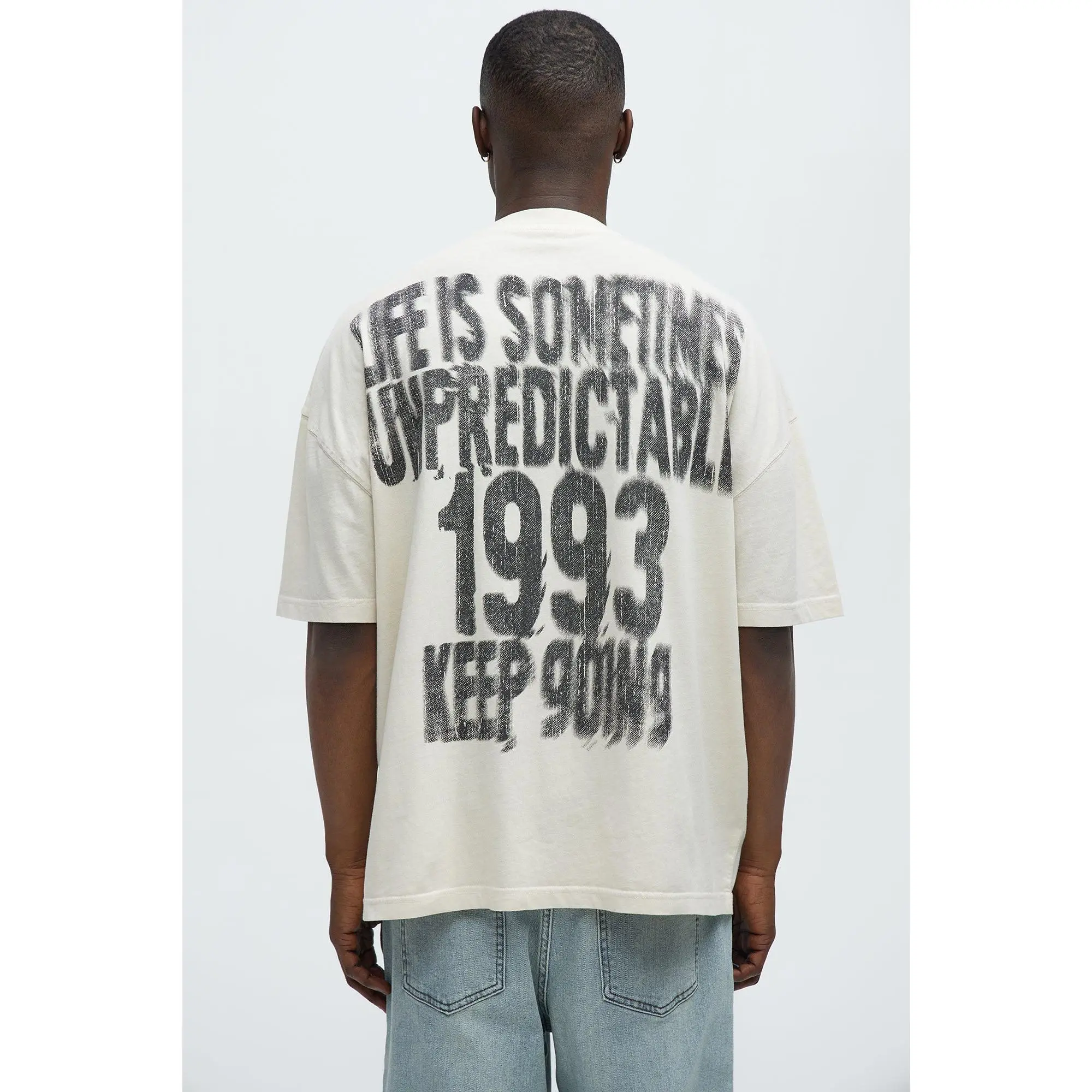 Unpredictable 1993 Oversized Short Sleeve Tee - Cream