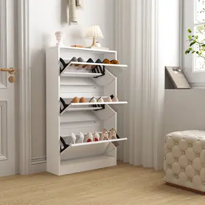 Mirror Shoe Rack With 3 Flip Drawers, Modern Shoe Cabinet With Small Mirror Edge Gap, Shoe Storage Cabinet For Entrance, Living Room, Dressing Room