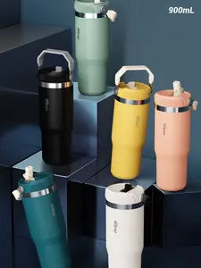 IceFlow Stainless Steel Tumbler with Straw, Vaccumn Insulated Water Bottle for Home, Office or Car, Reusable Cup with Straw Leak Resistant Flip