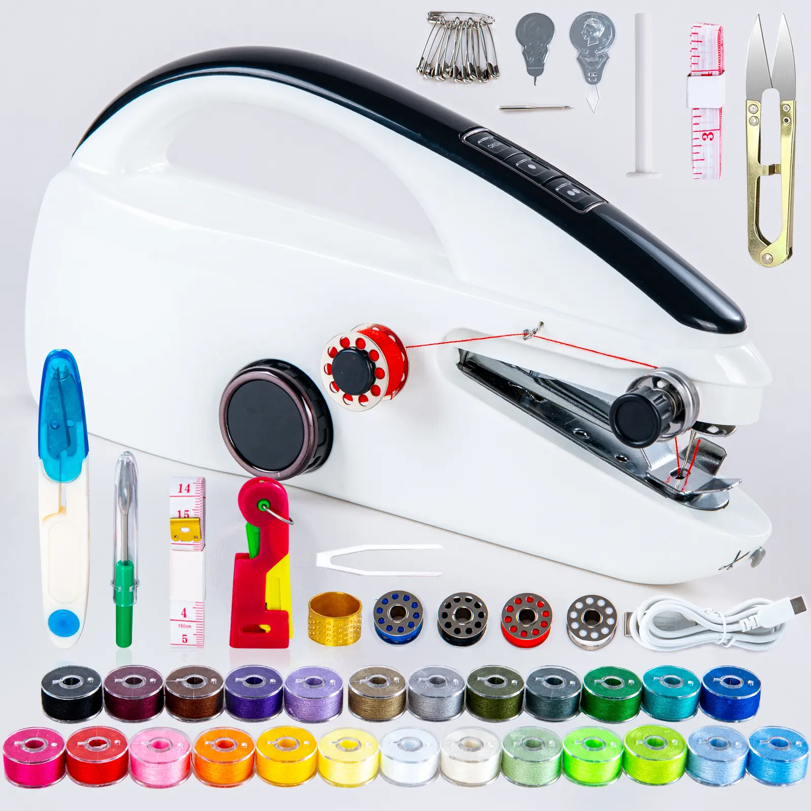 Mini Handheld Sewing Machine Portable Sewing Tool for Clothes, Jeans, Fabric Repair, Easy Stitching Machine for Beginners & Home Use (Battery Not Included)