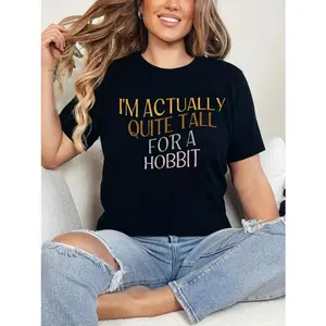I'm Actually Quite Tall For A Hobbit Vintage T-Shirt, Hobbit Core,Sarcastic Hobbit, Short Girl Gift, Book Lover Gift ldea, LOTR Fans Shirt Women's Vintage Graphic Round Neck Tee, Women's Top for Daily Wear Unisex Cotton T Shirts
