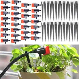 30 count Garden Irrigation Dripper,Drip Emitters for 1/4" Drip Irrigation Tubing with Support Stakes, Adjustable Water Flow Drippers Watering Dripper Sprinkler for Watering System for (4-7mm) Hose (30)