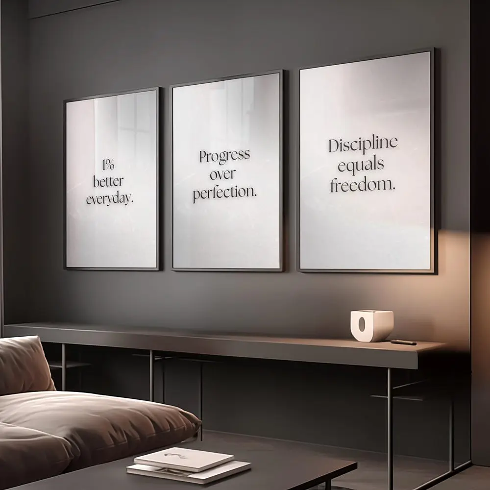 Set Of 3 White Motivational Wall Art Prints for Men: Gym Office Decor Wall Art, White Poster Inspirational Prints For Office Or Man Cave