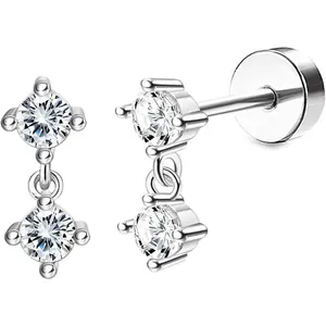 Silver Post Flat Back Earrings for Women Men Hypoallergenic Flatback stud Earrings 20 Gauge Cartilage Earring Helix Conch Tragus Piercing Jewelry