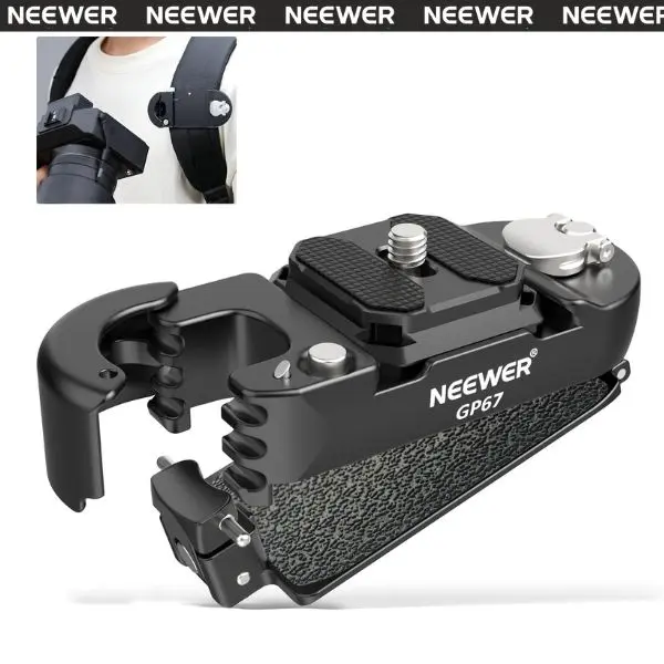 NEEWER GP67 Backpack Camera Clip Mount for Camera & Action Camera, Backpack Strap Clip Holder Compatible with GoPro, DJI Osmo Action, Insta360 & Compact Cameras for POV Recording, Hiking & Outdoor Sports