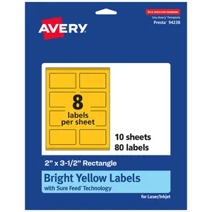 Avery Bright Yellow Paper Labels, 2" x 3.5" Rectangle