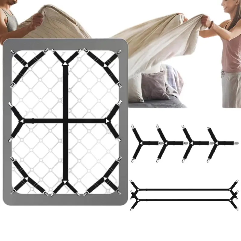 6pcs Bed Sheet Holder Straps, Adjustable Mattress Sheet Clips, Bed Sheet Fasteners Elastic Sheet Suspenders to Keep Bed Sheet In Place for Different Beds (Black)