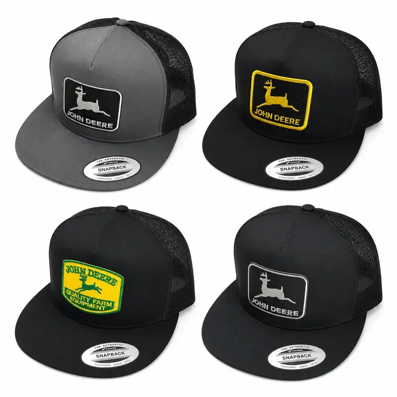Vintage John Deere Deer Logo Trucker Hat, Embroidered Snapback Mesh Cap, Flat Bill Farm Hat, Country Western Hunting Hat, Adjustable Trucker Cap for Men Women Outdoor
