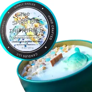The Spirit of the Turtle - Unkechaug Indian Nation - Crackling Wooden Wick- Cherry Cactus  Blossom Soy Wax Scented- Turtle - Beach Candle Indigenous - Gift