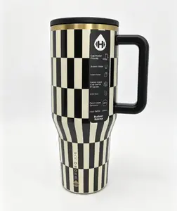 HydroJug 40oz Black & White Checkered Stay Cold All Day Drinking Utensils Travel Cup Water Tumbler Leak Proof Stainless Steel Insulated Mug Thermos Mug Keeps Drinks Cold 24H Drinkware Flasks Portable Straw Stylish Bottles Bottled