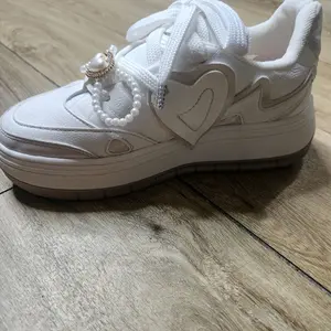 White Heart Sneakers with Pearl Embellishments and Comfortable Sole for Everyday Wear