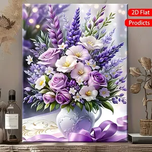 A unique style pure wood frame canvas painting with purple flowers, Valentine's Day gift, women's holiday decoration, perfect for home decor, festive occasions, and gifts for him.Suitable for living room and bedroom, can be hung directly