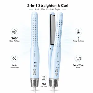 Tideway Ionic 360° Cool-Air Styler, 2-in-1 Hair Straightener & Curler with Cooling Vents, 5 Temp Settings & Extra-Wide Plate for Smooth Straight Hair, Waves & Curls