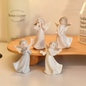 [Luminova Crystal] 4count Angel Figurines - Instagrammable Desk & Entryway Decor, Creative Birthday For Women, Best Friends, Housewarming, Cute Ceramic Ornaments For Girls' Bedroom & Home Aesthetic