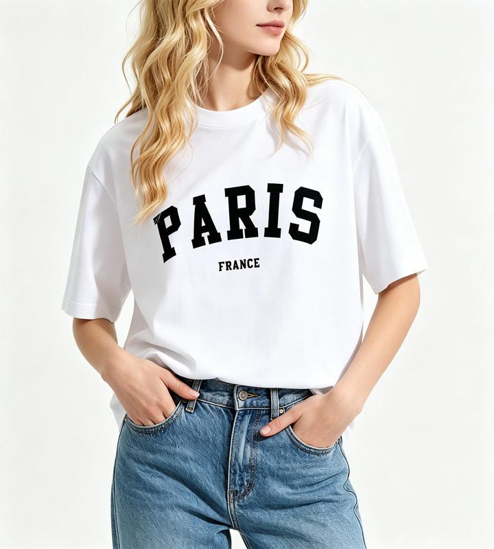 Women's Oversized Cotton Graphic V-Neck Short Sleeve Comfortable Print T-Shirts, Summer Casual Fabric Tops