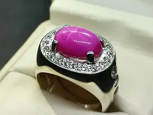 Natural 9 Carat Red Ruby Star Sterling Silver 925 Handmade Women Elegant Ring