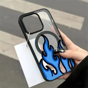 Phone Case - Blue Flame Compatible with Personalized Soft Magnetic Transparent Case, Feel Magnetic Case - Black - Blue Flame for iPhone 17 E Air Pro ProMax iPhone16 15 14 Plus 13 12 11 X XS XR