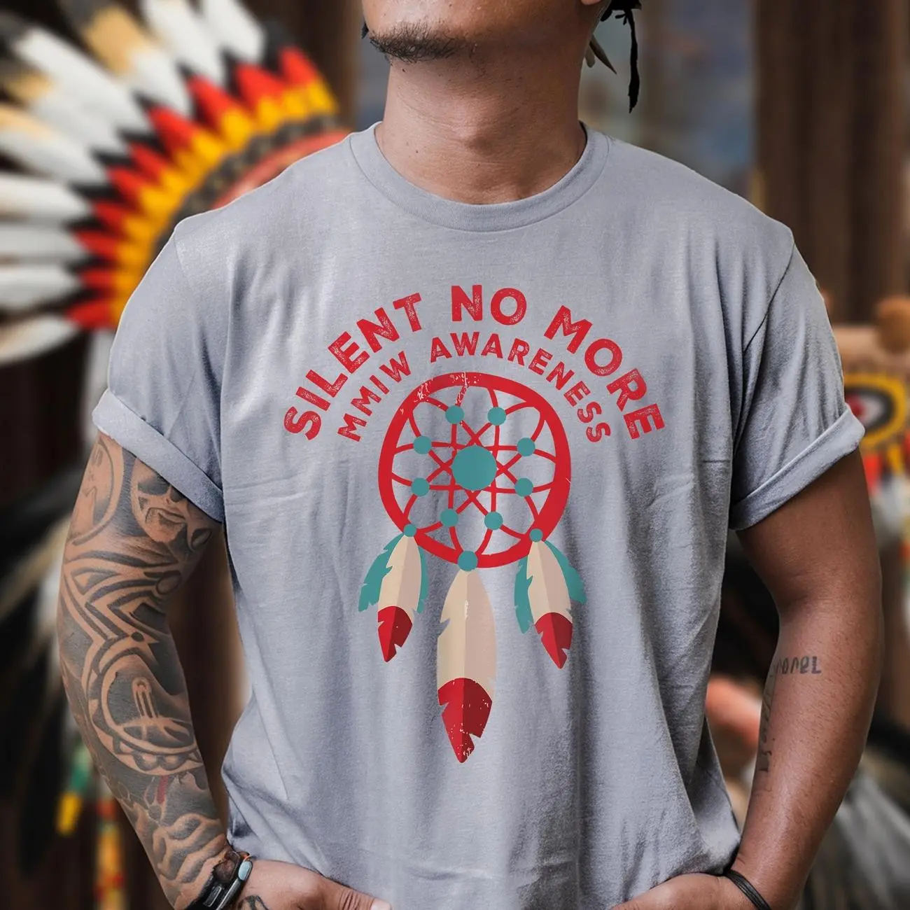 MMIW Awareness T-Shirt - Silent No More Dreamcatcher Design Fabric Menswear Top Unisex Apparel Clothes