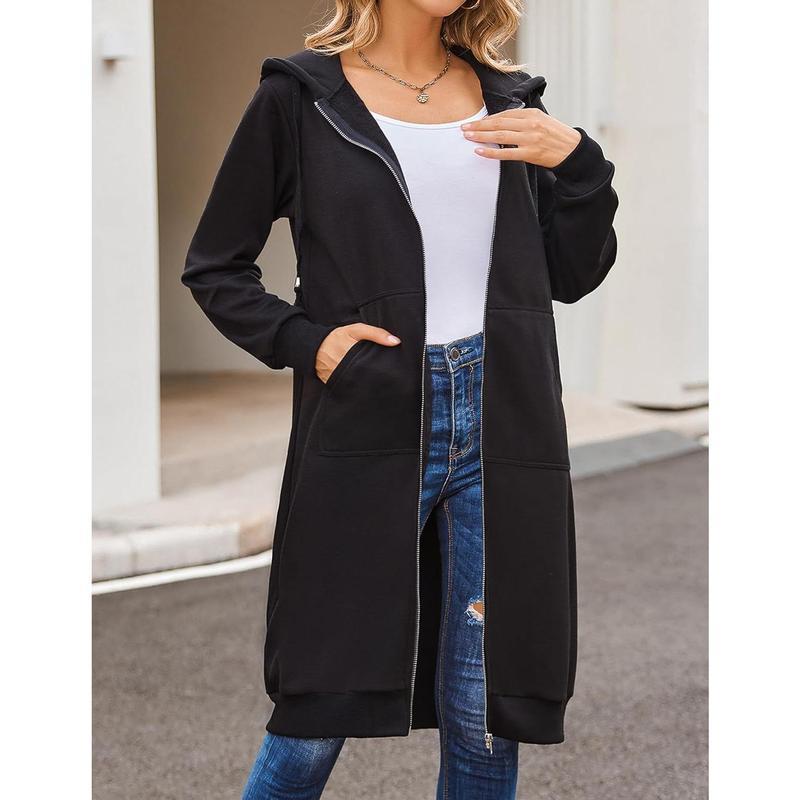 Women Casual Zip up Fleece Hoodies Tunic Sweatshirt Long Hoodie Jacket S-XXXL