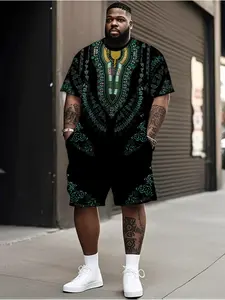 Men's Large Size African Print T-Shirts, 3D Tribal Traditional Pattern Casual Round Neck, Loose Fit, All Seasons Wear