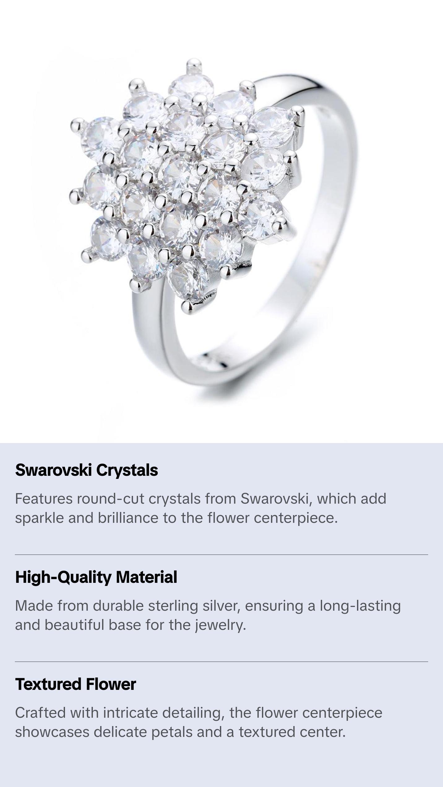 Sterling Silver Flower Ring with crystals from Swarovski