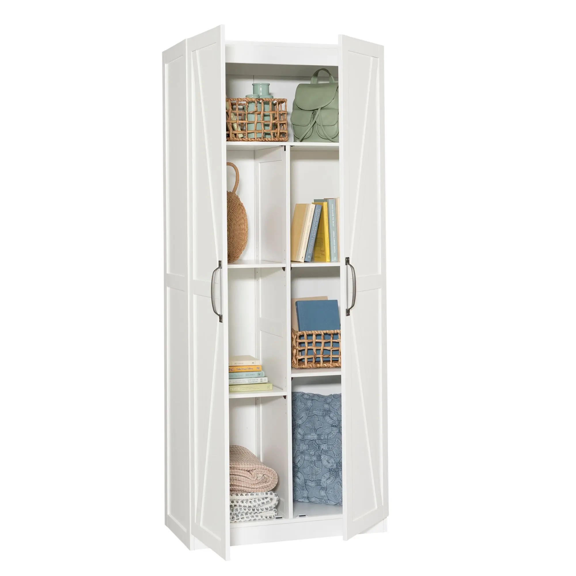 Sauder Farmhouse Furniture Storage Cabinet - Double-Door, 4 Adjustable Shelves for Home Office, Bathroom Organizer, Kitchen Organization & Small Room Ideas