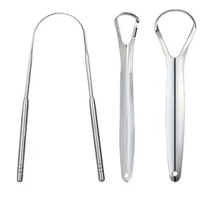Tongue Cleaner Set, 3pcs Stainless Steel Tongue Scraper, Tongue Scraping Tool, Adult Tongue Brush, Eliminate Bad Breath, Silver Color, Oral Hygiene Tool