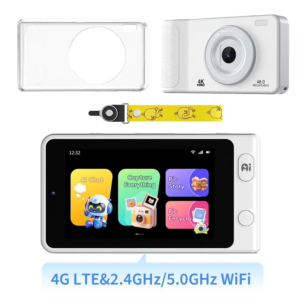 Veidoo Kids AI Digital Camera - 13MP Dual Lens (Telephoto Lens, Zoom), 3.97" Touch Screen, 64GB, 4G LTE, 5G WiFi, 1080P, AI Object Recognition, Auto Story Creation, Interactive Cartoon Chat, USB, Bluetooth, Educational Toy Gift for Boys, Micro Sd