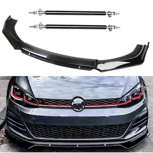 Gloss Black Front Bumper Lip Splitter Spoiler Strut Rods For VW For Golf