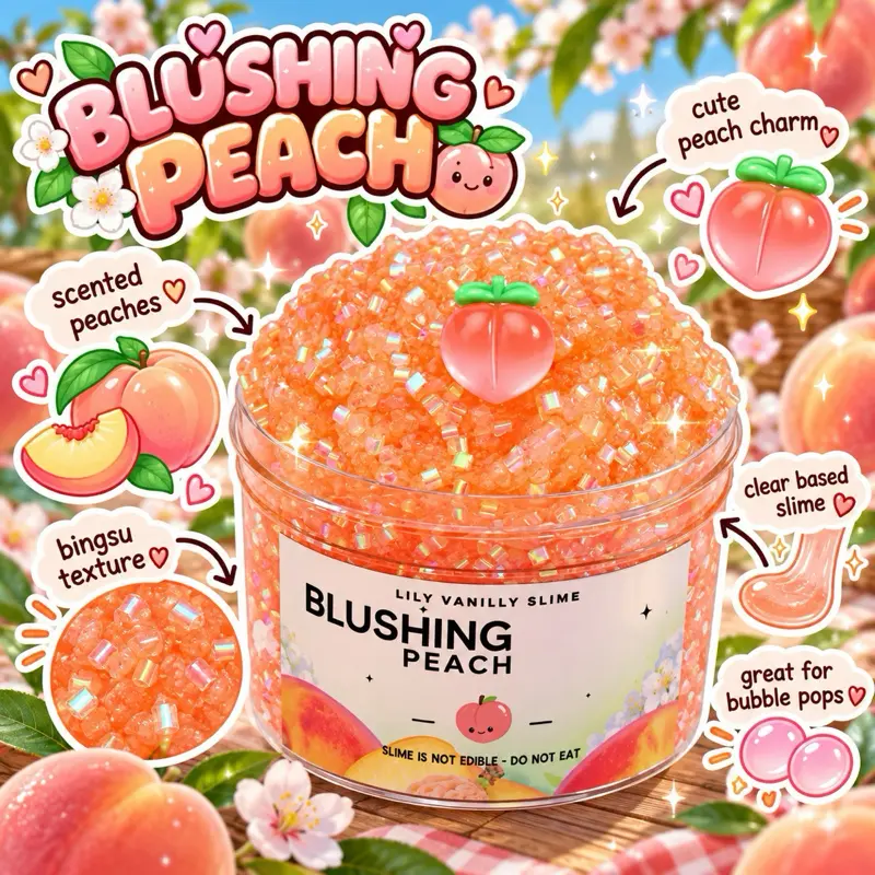 Blushing Peach Crunchy Bingsu Slime, Squishes Toy for Kids & Adults (Classic & Novelty Slime & Squishy Toy)