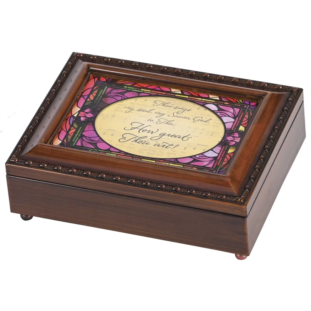 360 Stand Traditional Oval Metal Photo Music Box - Dicksons BOXMBWG-121 "How Great Thou Art" Home Decor with Glass Compartment