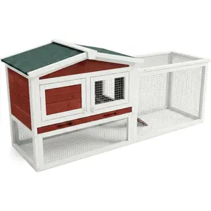 White Large Outdoor Rabbit Hutch, Weatherproof 2-Story Bunny Cage with Removable Wire Netting, Wooden Indoor Outdoor Pet House with No-Leak Tray, Waterproof Roof & Pull-Out Tray